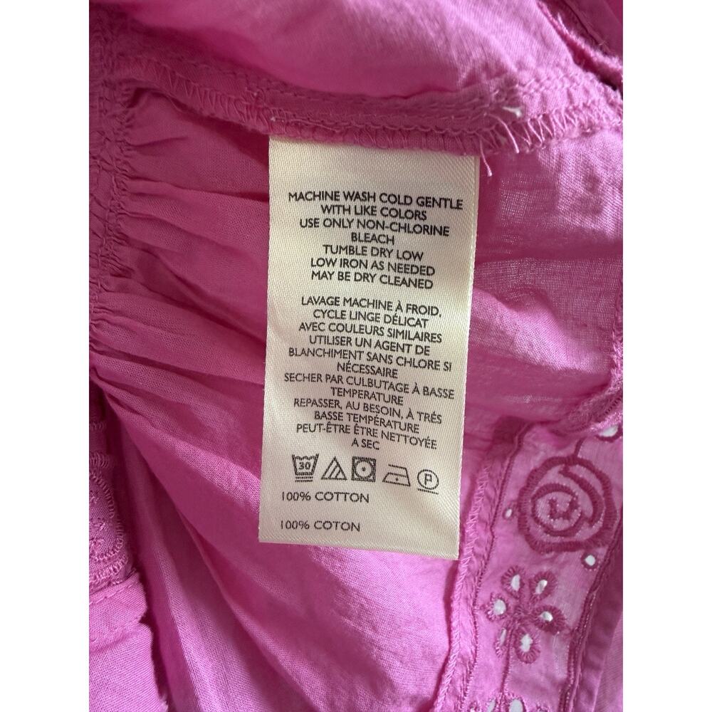 Free People Bella Blouse Cutwork Boho Cottage Hippie Fiji Flower Pink Top Large - Picture 10 of 13